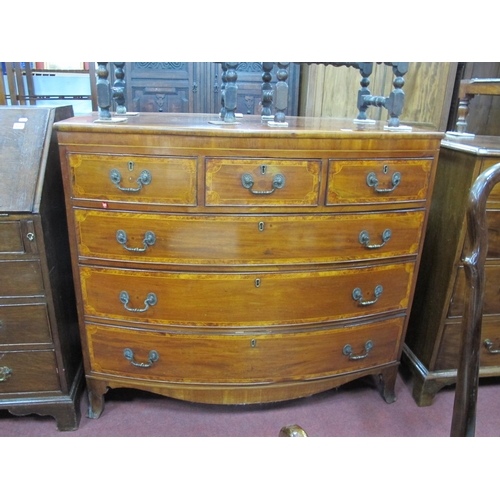 1522 - A XIX Century Mahogany Bow Fronted Chest, with three small and three long drawers, crossbanding to t... 