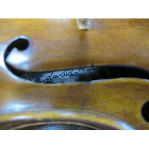 1349 - A XIX Century Violin, labelled Edward Withers, London, with a silver mounted bow, length of back 356... 