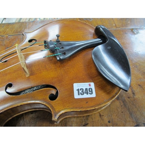 1349 - A XIX Century Violin, labelled Edward Withers, London, with a silver mounted bow, length of back 356... 