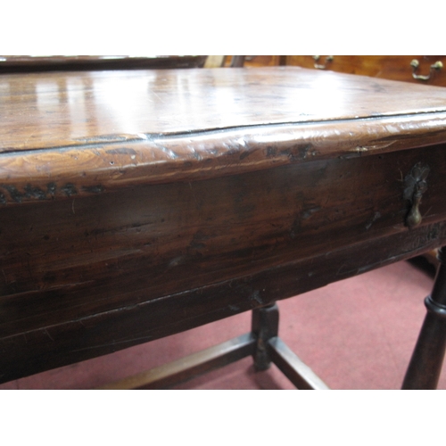 1525 - A Late XVII/Early XVIII Century Joined Yew Wood Side Table, the top with moulded edge over a single ... 