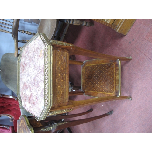 1490 - A XX Century Kingwood Side Table, with a gilded gallery and rouge marble top, single drawer on shape... 