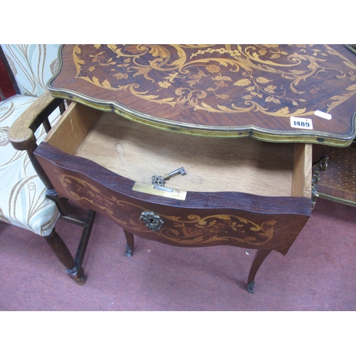 1489 - A XX Century French Kingwood Occasional Table, with marquetry 'C' scroll and foliate top, single dra... 