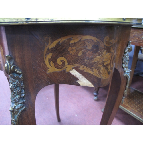 1489 - A XX Century French Kingwood Occasional Table, with marquetry 'C' scroll and foliate top, single dra... 