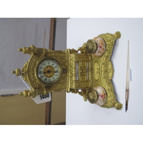 1460 - A Late XIX Century Gilt Metal Clock Desk Stand, of architectural form with perpetual calendar, pen r... 