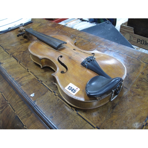 1345 - An Early XX Century Violin, with two piece back and two bows, in case, total length 58cm.