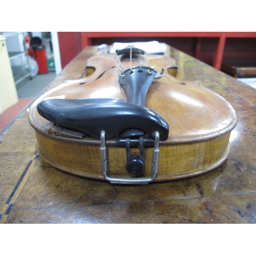 1345 - An Early XX Century Violin, with two piece back and two bows, in case, total length 58cm.