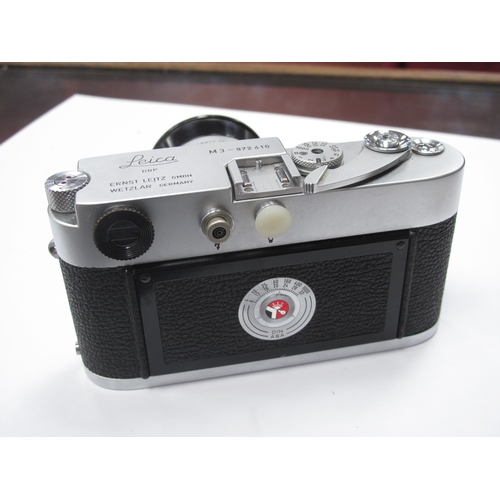 1326 - A Leica M3 Rangefinder Camera, 1959, chrome, serial No. 972410, with Leitz Summicron F=5cm 1:2 lens,... 