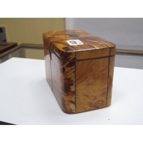 1211 - An Early XIX Century Tortoiseshell Tea Caddy, of rounded rectangular form with inset cartouche to th... 