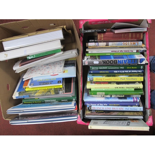 316 - Two Boxes of Railway Interest Ephemera, hard and soft back, mainly British Steam, etc.