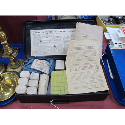 1433 - A.R.P Home First Aid Case, WWII period with contents and Air Raid precautions label, under lid, 32cm... 