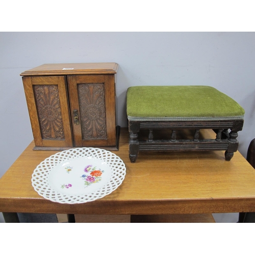 1462 - An Early XX Century Oak Smokers Cabinet, with carved panel doors, 28cm wide, similar period footstoo... 