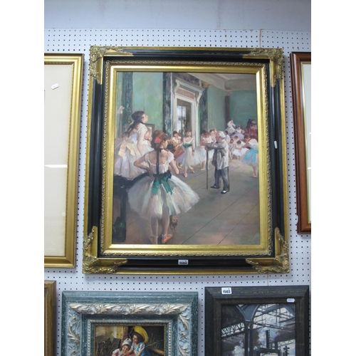 1504 - After Degas, The Dance Class, late XX Century oil on canvas, in black and gilt frame 59.5 x 49cm.