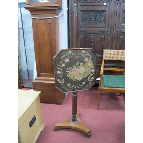 1651 - A XIX Century Mahogany Pole Screen, with a tapestry panel, on trifoil base, scroll feet.