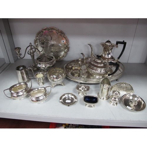 41 - A Collection of Assorted Plated Ware, including Samuel Peace tea set, oval gallery tray, salver, pos... 