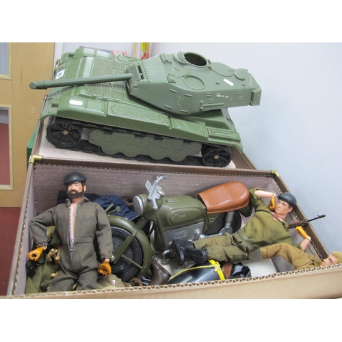 307 - A Collection of Vintage Action Man Figures, Vehicles, Clothing Boots, Quarter Master Stores, by Pali... 