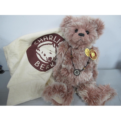 360 - Charlie Bears - Angela CB104705, designed by Heather Lyell, blush pink hair, wearing a button neckla... 