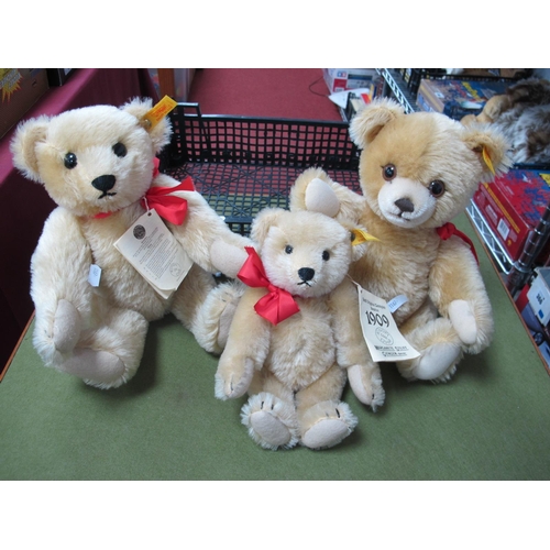 365 - Three Steiff Mohair Blond Teddy Bears, comprising of #406225. #011757, #4062012, 1909 replica noted,... 