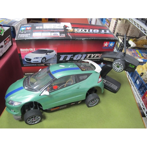 366 - A Tamiya 1/10th Scale R/C Honda CR-Z Racing Car with Controller; good condition, components not chec... 