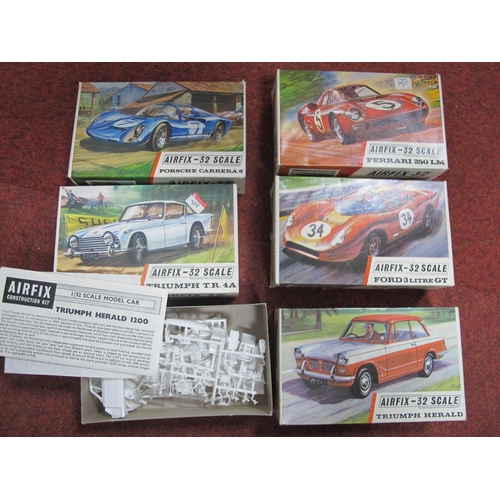 387 - Five Airfix 32 Scale Series 2 Plastic Model Kits, comprising of Triumph T.R.4A, Porsche Carrera 6, F... 