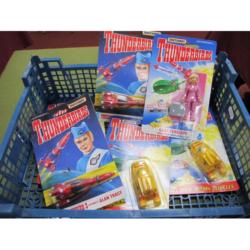 448 - Six Carded Thunderbirds Action Vehicles, Figures, by Matchbox, comprising of Thunderbird 2, Thunderb... 