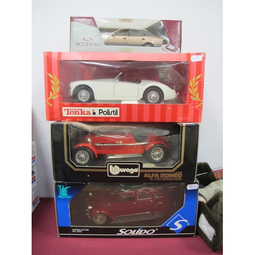 565 - Four Diecast Model Cars, comprising of 1:16 Tonka Polistil MGA Twin Cam, 1:18 Solido #8029 Citroen 2... 