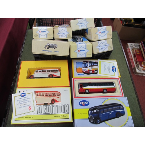 568 - Ten Diecast Model Buses by Corgi, to include the Fred Bibby Bedford OB Coach, #97179 Burlingham Seag... 