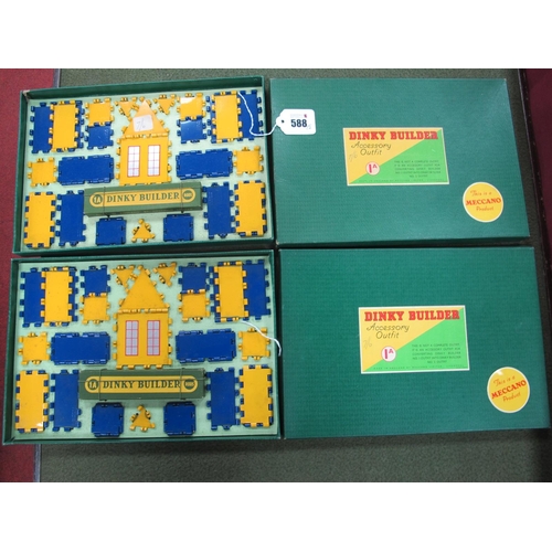 588 - Two Boxed Dinky Builder IA Accessory Outfits, yellow and blue components, small tears to box corner.