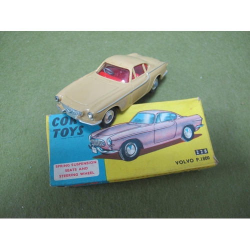 681 - Corgi Toys #228 Diecast Model Volvo P 1800, beige body, red interior, damage to paint work - drivers... 