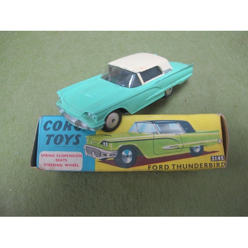 682 - Corgi Toys #214M Ford Thunderbird, pale green with cream hard top, chipping/rubbing to paint work pa... 