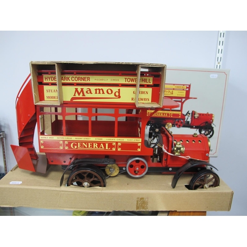 691 - A Mamod Live Steam LB1 Model of a London Omnibus, red body work, decals, original tag, boxed.