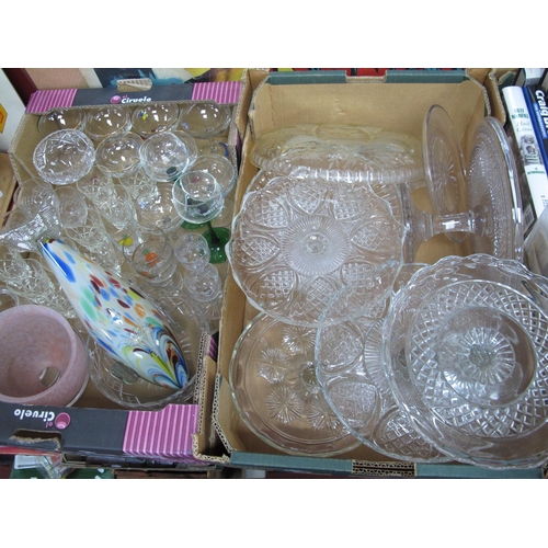 1005 - Tazzas, Babycham glasses, wines, mottled fish, uranium tinted plate, other glassware:- Two Boxes.