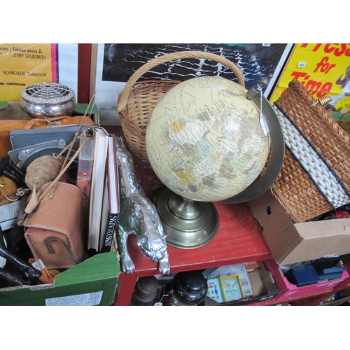 1008 - Leather Horse Model, 38cm long (tears), Cheetah, books, etc:- One Box. Terrestrial globe, baskets.