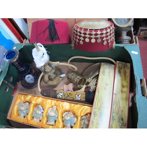 1017 - A Fez, Sheesha pipe, Buddha figures, brass:- One Box.