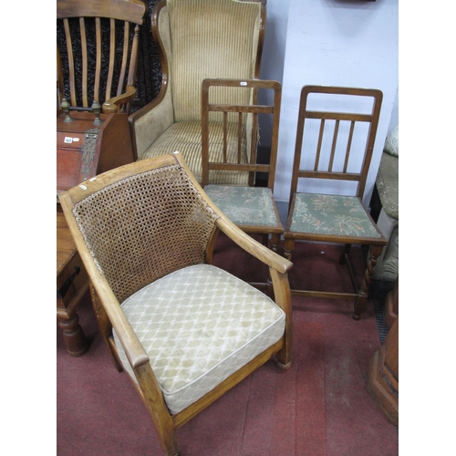 1524 - A Pair of Oak Bedroom Chairs, together with a armchair with a caned back, drop in seat. (3).