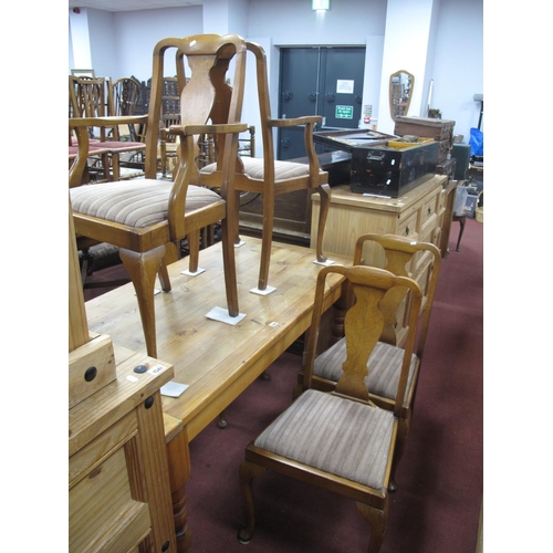 1542 - A Set of  Six XX Century Walnut Dining Chairs, (4 x 2), with shaped splat, drop in seats on cabriole... 