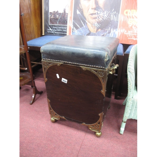 1604 - A XX Century Coal Box/Seat, with leather upholstered seat, gilded and pierced corner brackets, twin ... 