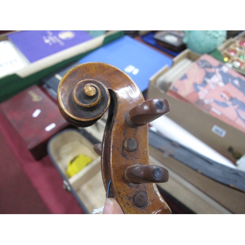 1420 - Violin Circa 1900, with one piece back, together with bow, in case.