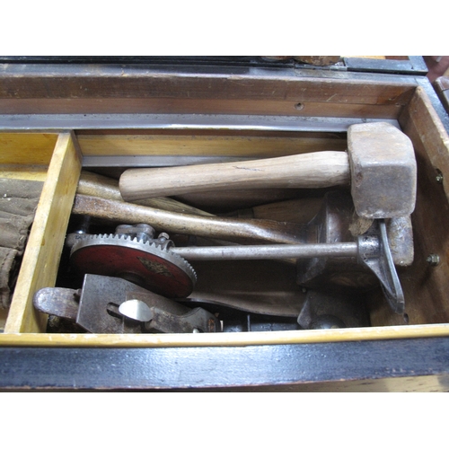 1546 - Tools - Bailey Plane, saws mallet, drill, etc, in wooden carry box.