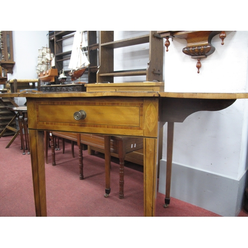 1597 - A Satinwood Inlaid Pembroke Table, with a cross banded top, single drawer, on tapering legs, 76cm wi... 