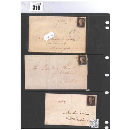 310 - G.B Three 1840 1d Covers, in good condition, margins cut close, but nice looking examples.