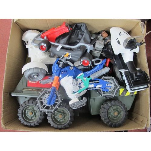 483 - Two Action Man Army Vehicles, buggy, snowbike and jet ski and three action man figures.