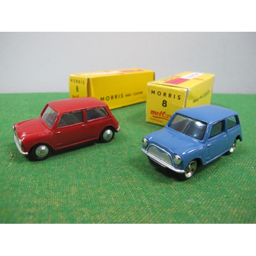 680 - Two Metosul No 8 Diecast Model Morris Mini Coopers, boxed.