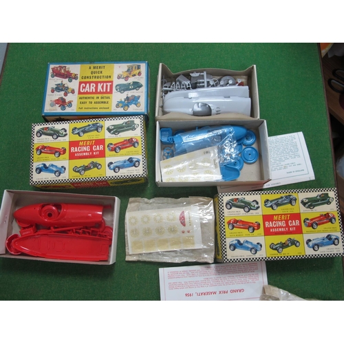 682 - Three Merit Plastic Model Car Assembly Kits, to include Grand Prix Maserati 1956, Gordini 1952, loos... 