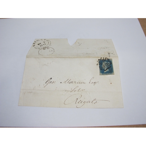 271 - A 1840 Pale Blue Plate One,  tied to a part wrapper by a crisp Black Maltese Cross, letters T, G wit... 