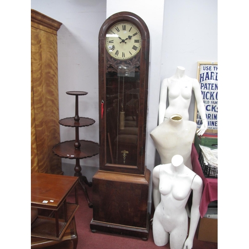 1614 - A XIX Century and Later Mahogany Longcase Clock, with a white dial, arched glass door, crossbanded b... 