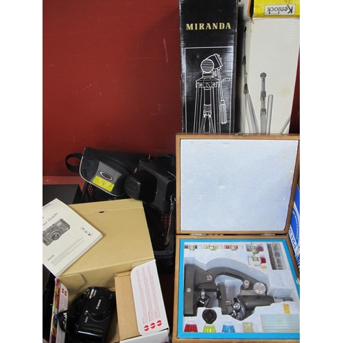 1008 - Camera's: Zenit E, Yashica MG-1, Canon Power Shot GS, etc:- One Box and Japan Microscope, Miranda an... 