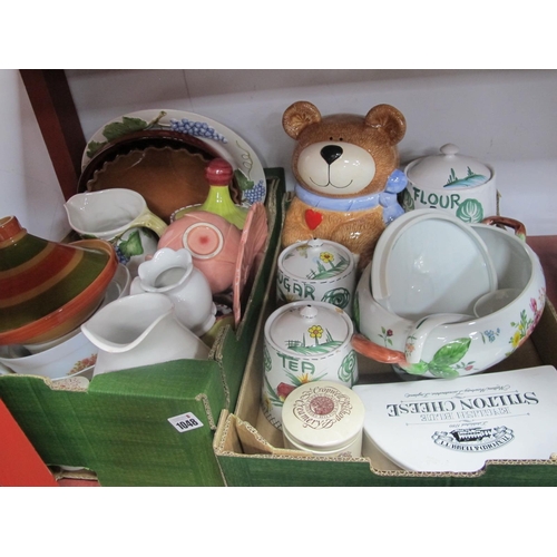 1048 - Three Italian Kitchen Jars, Denby Stilton cheese holder, biscuit jar as a bear, etc:Two Boxes.