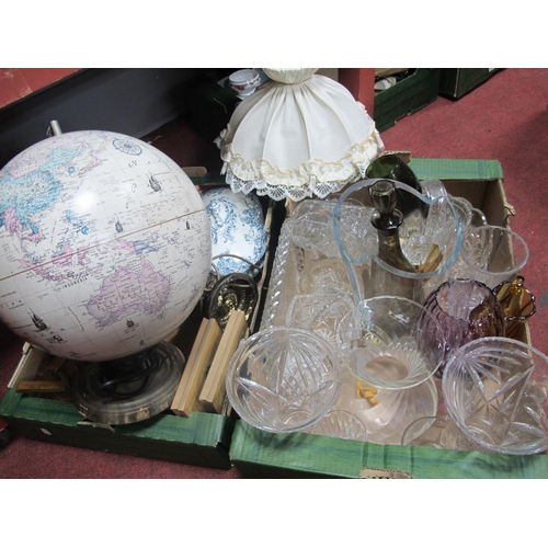 1049 - Glassware, Straits vase, table lamp, globe, etc:- Two Boxes.