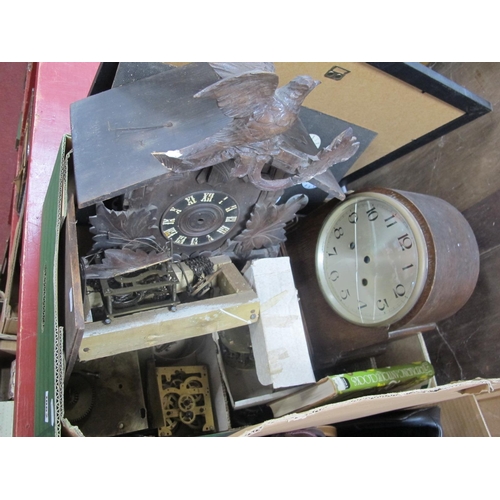 1062 - Clock #works, clock parts, long case chain, pocket watch dials, cuckoo clock (damage).