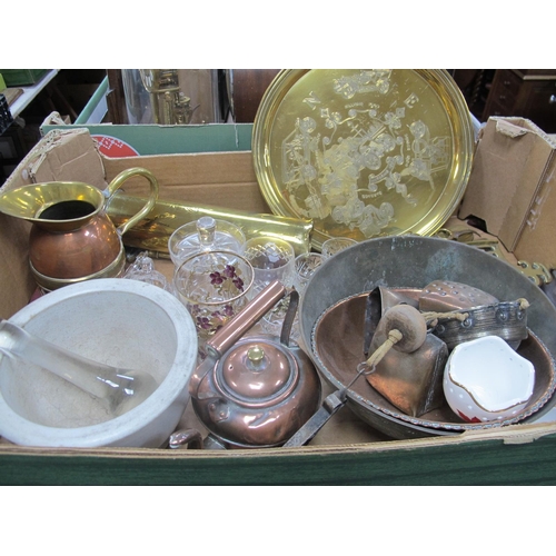 1068 - WWI Brass Trenchart Shell, mortar and pestle, brass trivet, etc:- One Box.